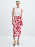 Mango Floral Midi Wrap Pareo Skirt, Bright Red/White