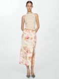 Mango Carla Floral Print Linen Blend Midi Skirt, Cream/Multi