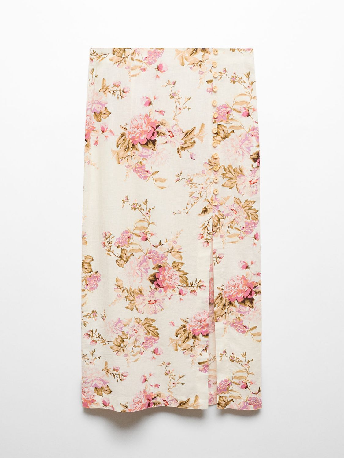 Buy Mango Carla Floral Print Linen Blend Midi Skirt, Cream/Multi Online at johnlewis.com