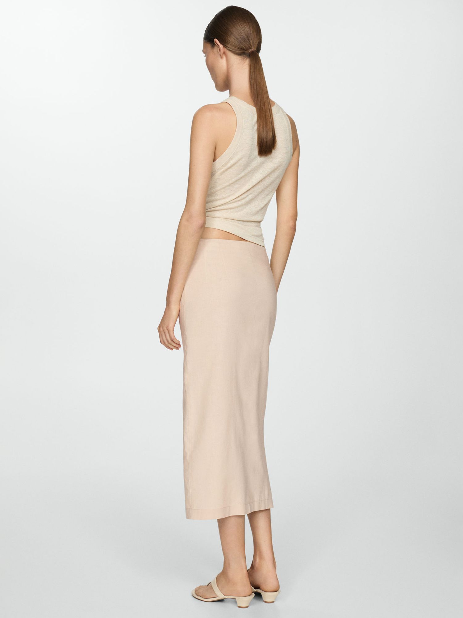 Buy Mango Carla Linen Blend Midi Skirt, Stone Online at johnlewis.com