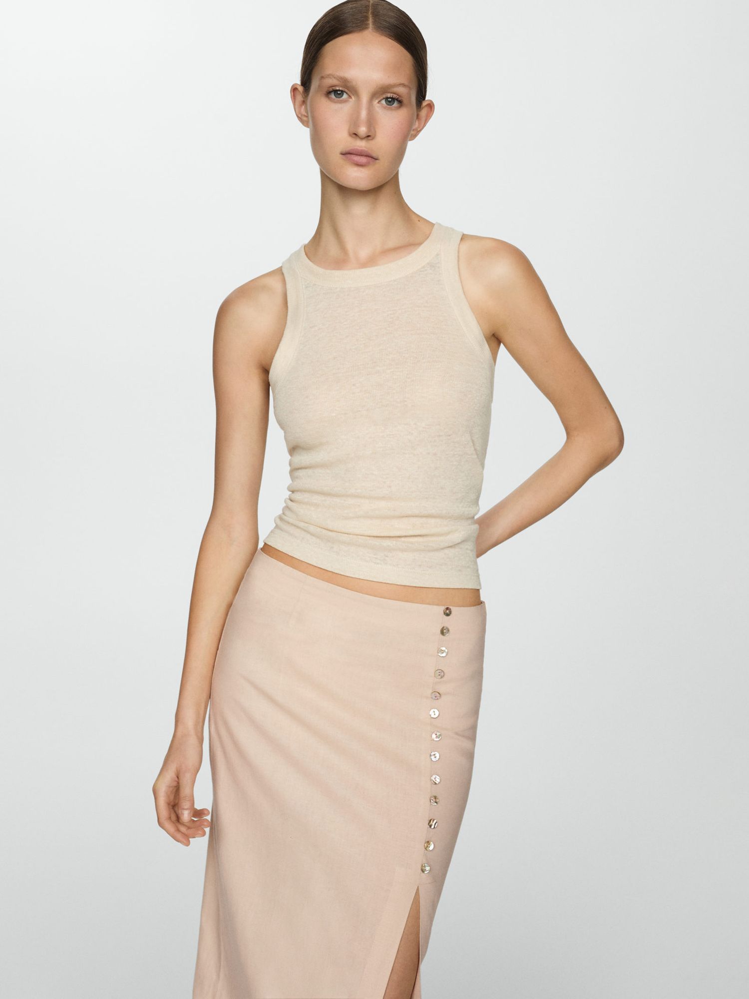 Buy Mango Carla Linen Blend Midi Skirt, Stone Online at johnlewis.com