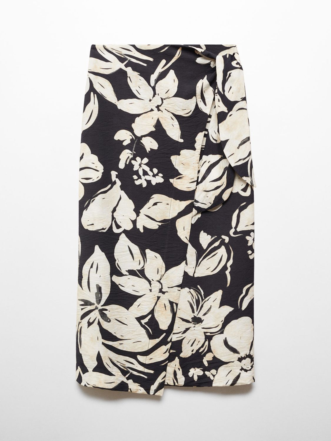 Mango Pareo Floral Wrap Midi Dress, Black/Ivory, XXXL