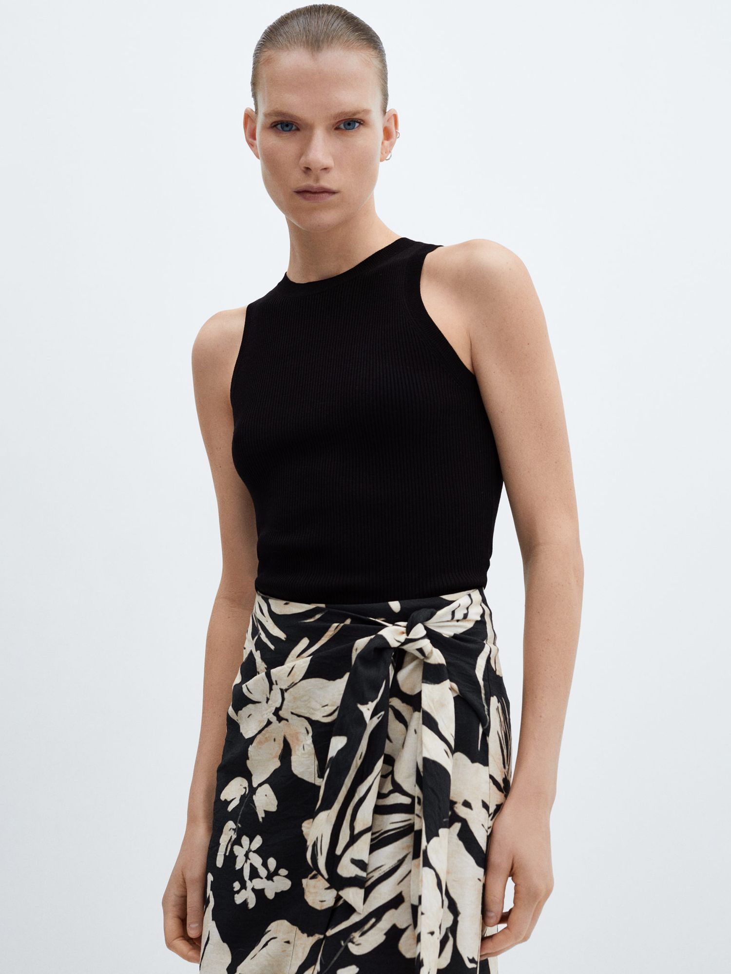 Buy Mango Pareo Floral Wrap Midi Dress, Black/Ivory Online at johnlewis.com