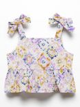 Mango Kids' Melinda Ikat Print Bow Detail Top, Light Pastel Purple