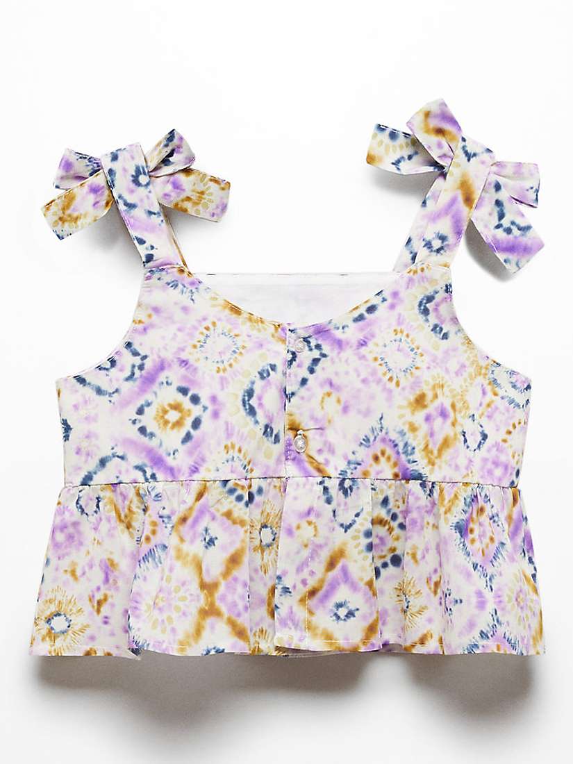 Buy Mango Kids' Melinda Ikat Print Bow Detail Top, Light Pastel Purple Online at johnlewis.com