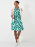 Crew Clothing Olivia Floral Tie Neck Knee Length Dress, Green/Multi, Green/Multi