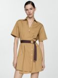 Mango Belted Shirt Mini Dress, Camel