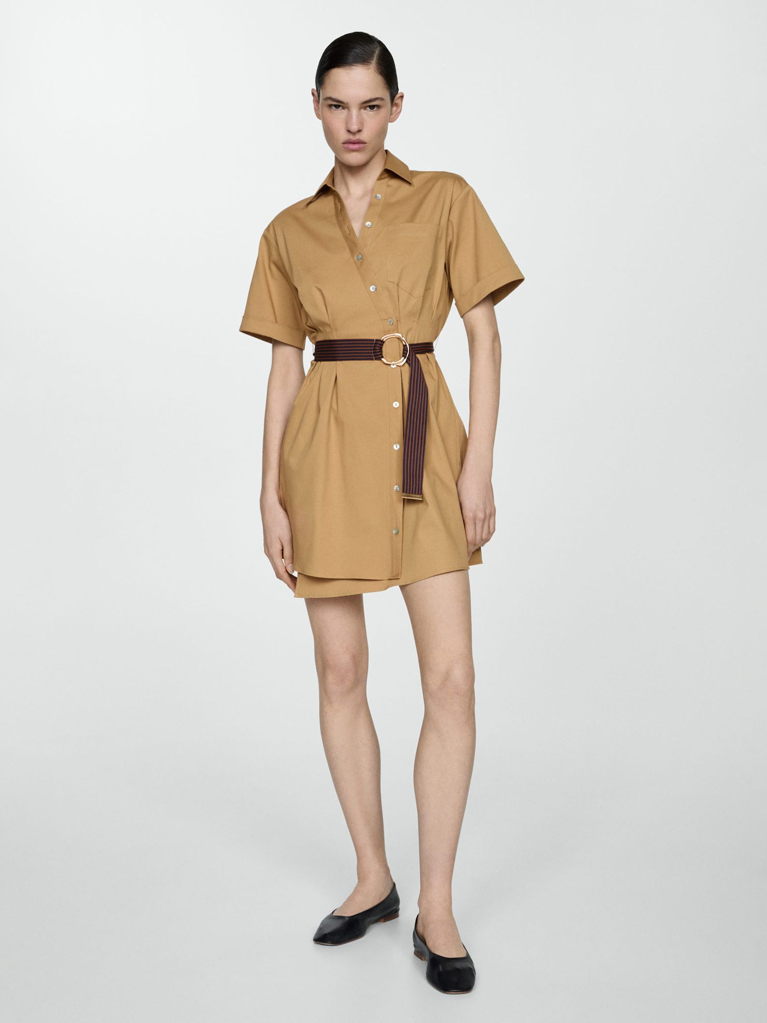 Buy Mango Belted Shirt Mini Dress, Camel Online at johnlewis.com