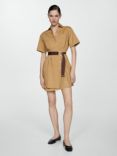 Mango Belted Shirt Mini Dress, Camel