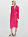 Mango Carola Tie Detail Linen Blend Dress, Bright Pink