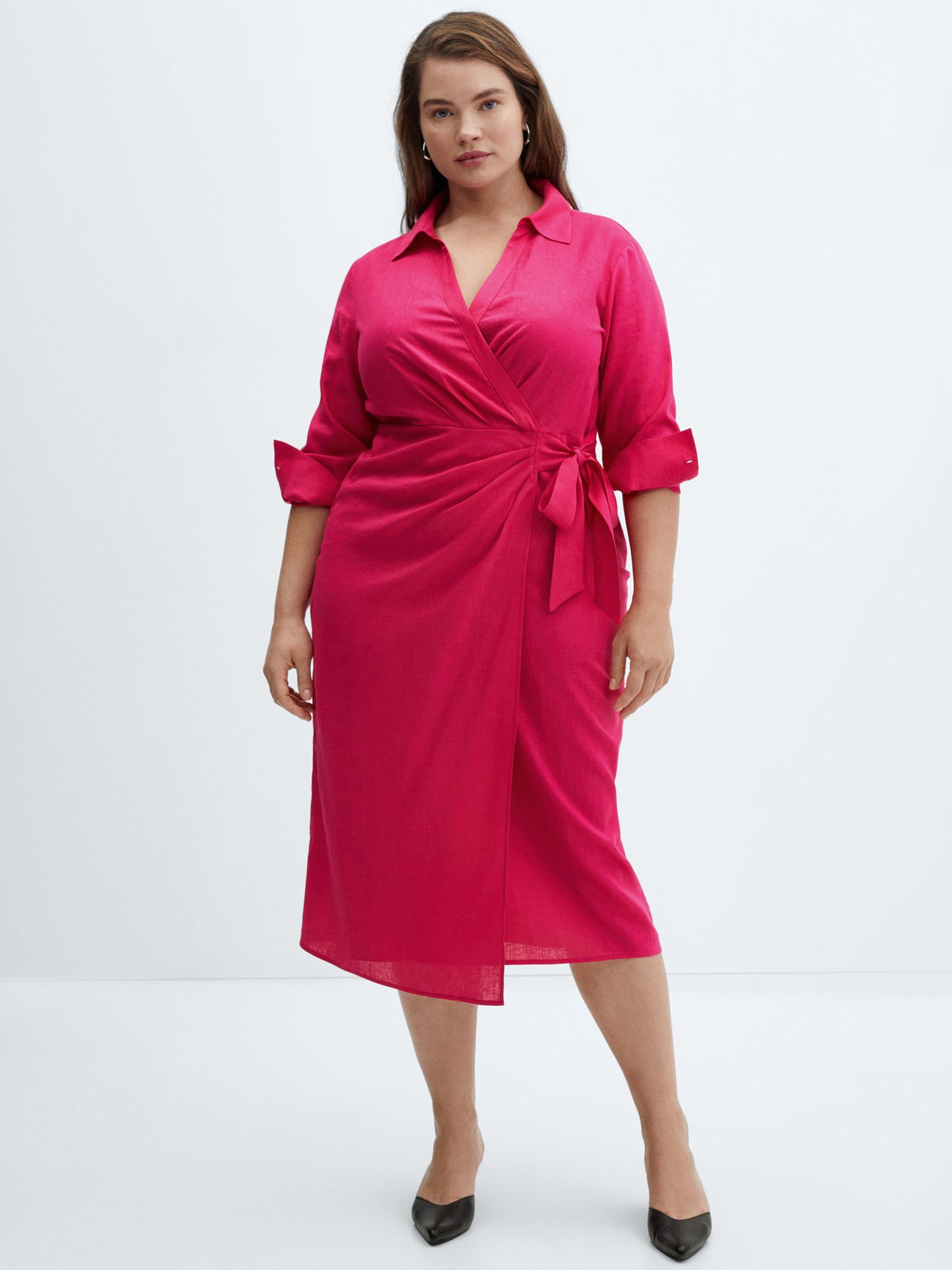 Buy Mango Carola Tie Detail Linen Blend Dress, Bright Pink Online at johnlewis.com