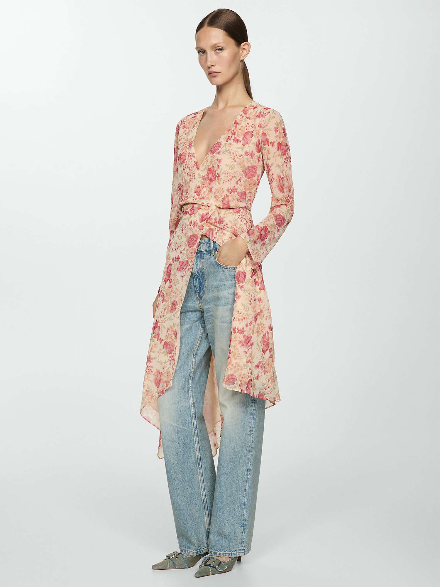 Buy Mango Clari Floral Asymmetric Midi Dress, Light Beige/Multi Online at johnlewis.com