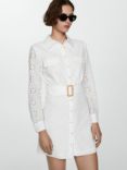 Mango Shirly Broderie Anglaise Mini Shirt Dress, White
