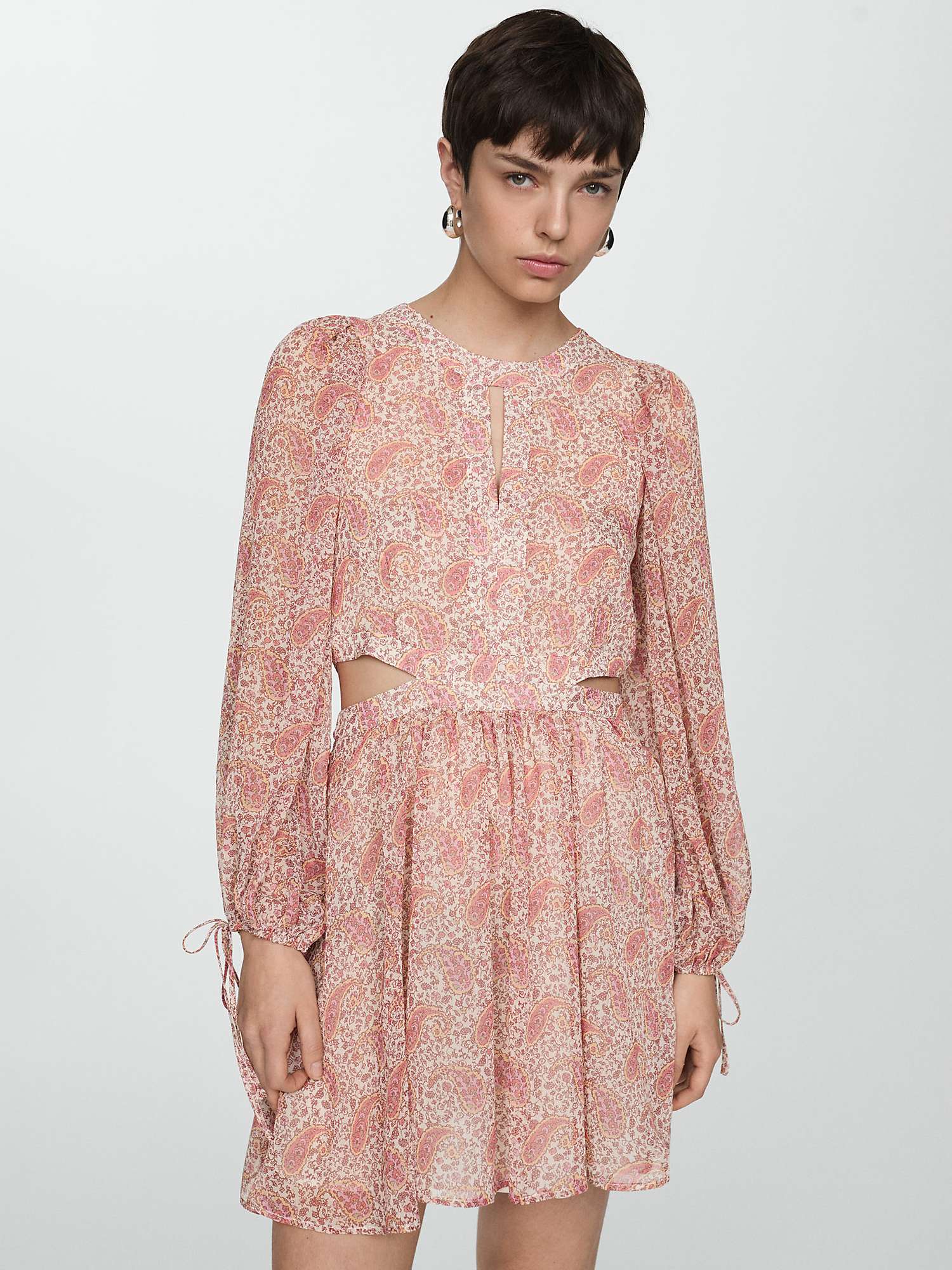 Buy Mango Simona Side Cutout Paisley Print Mini Dress, Light Pastel Pink Online at johnlewis.com
