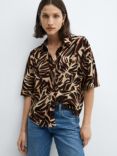 Mango Claudie Short Sleeve Shirt, Light Beige/Brown