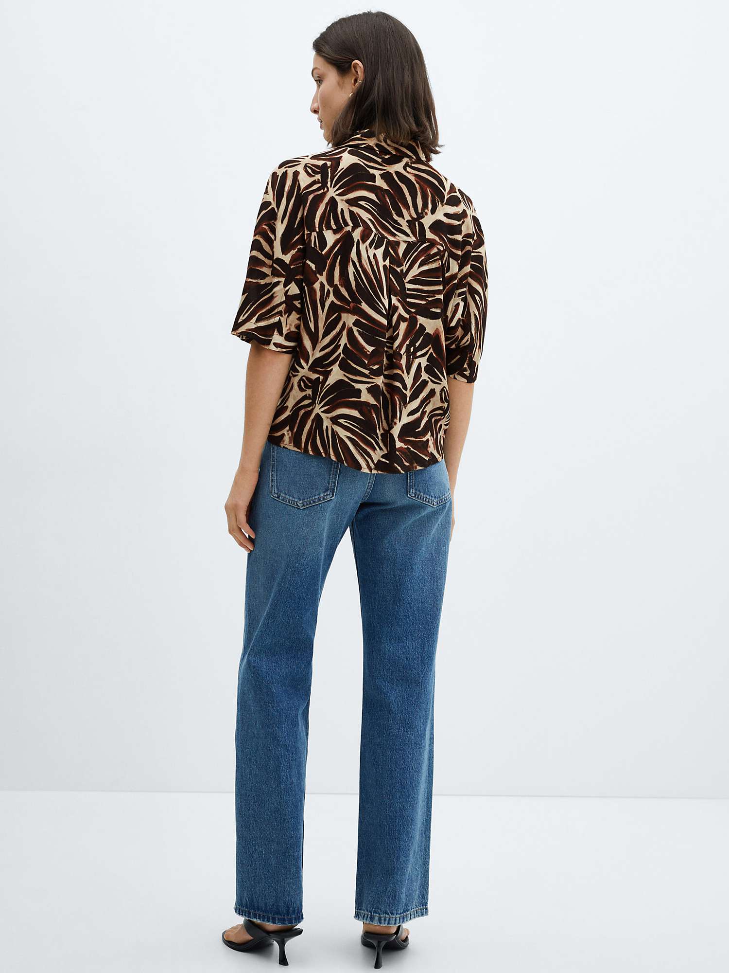 Buy Mango Claudie Short Sleeve Shirt, Light Beige/Brown Online at johnlewis.com