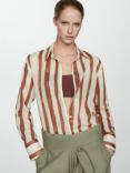 Mango Lineas Cotton Striped Shirt, Light Beige