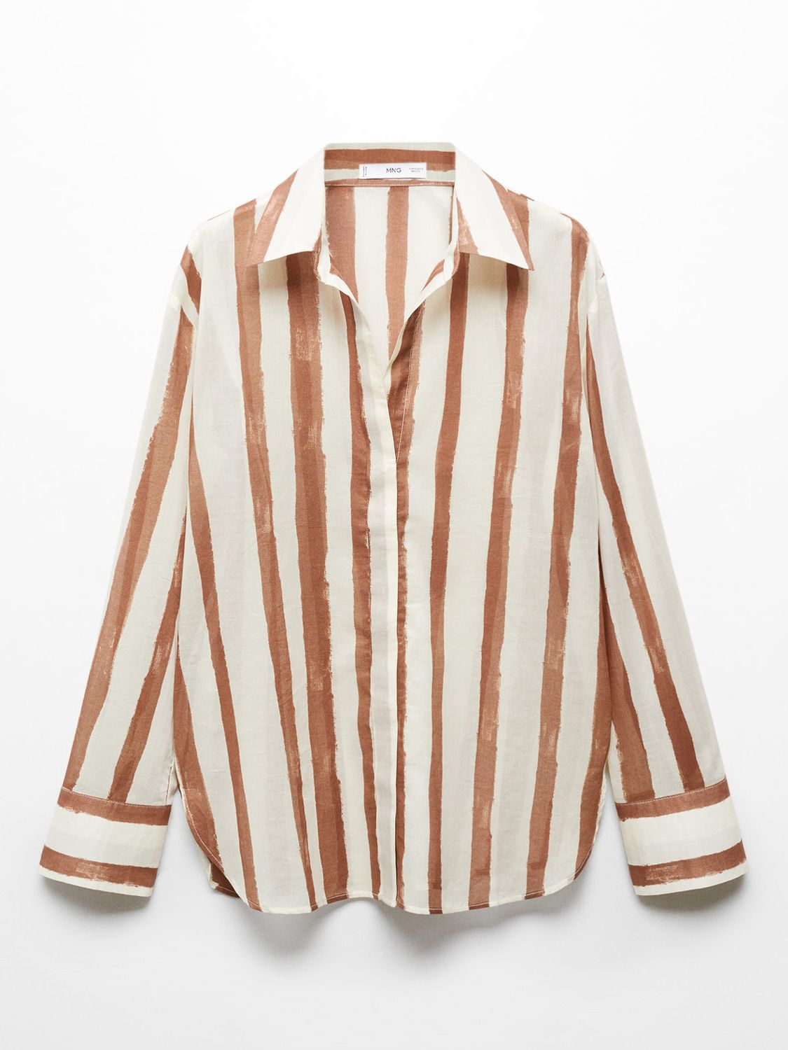 Buy Mango Lineas Cotton Striped Shirt, Light Beige Online at johnlewis.com