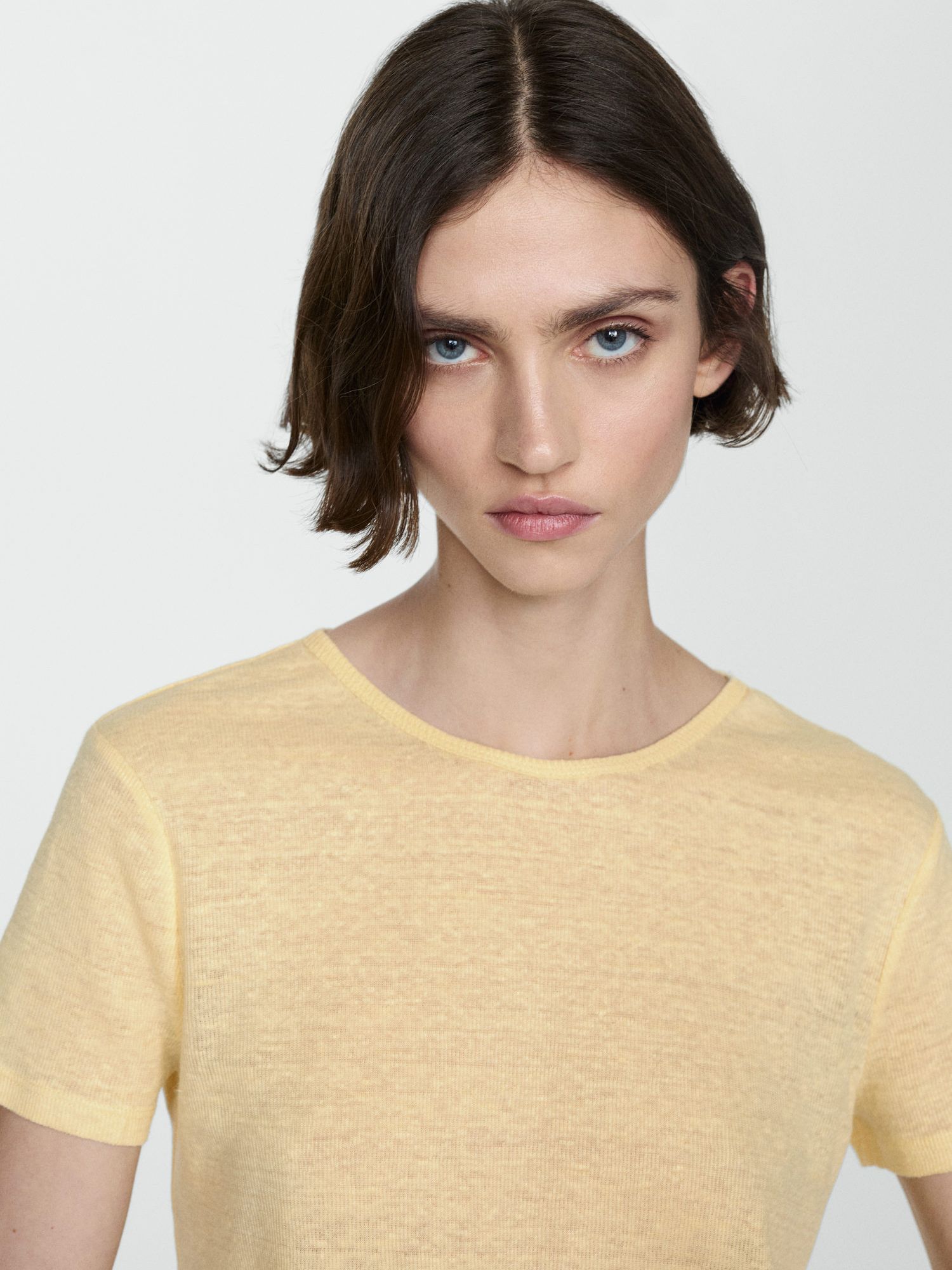 Mango Leno Linen T-Shirt, Yellow, XS