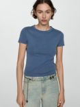 Mango Zani Crew Neck Cotton T-Shirt, Blue