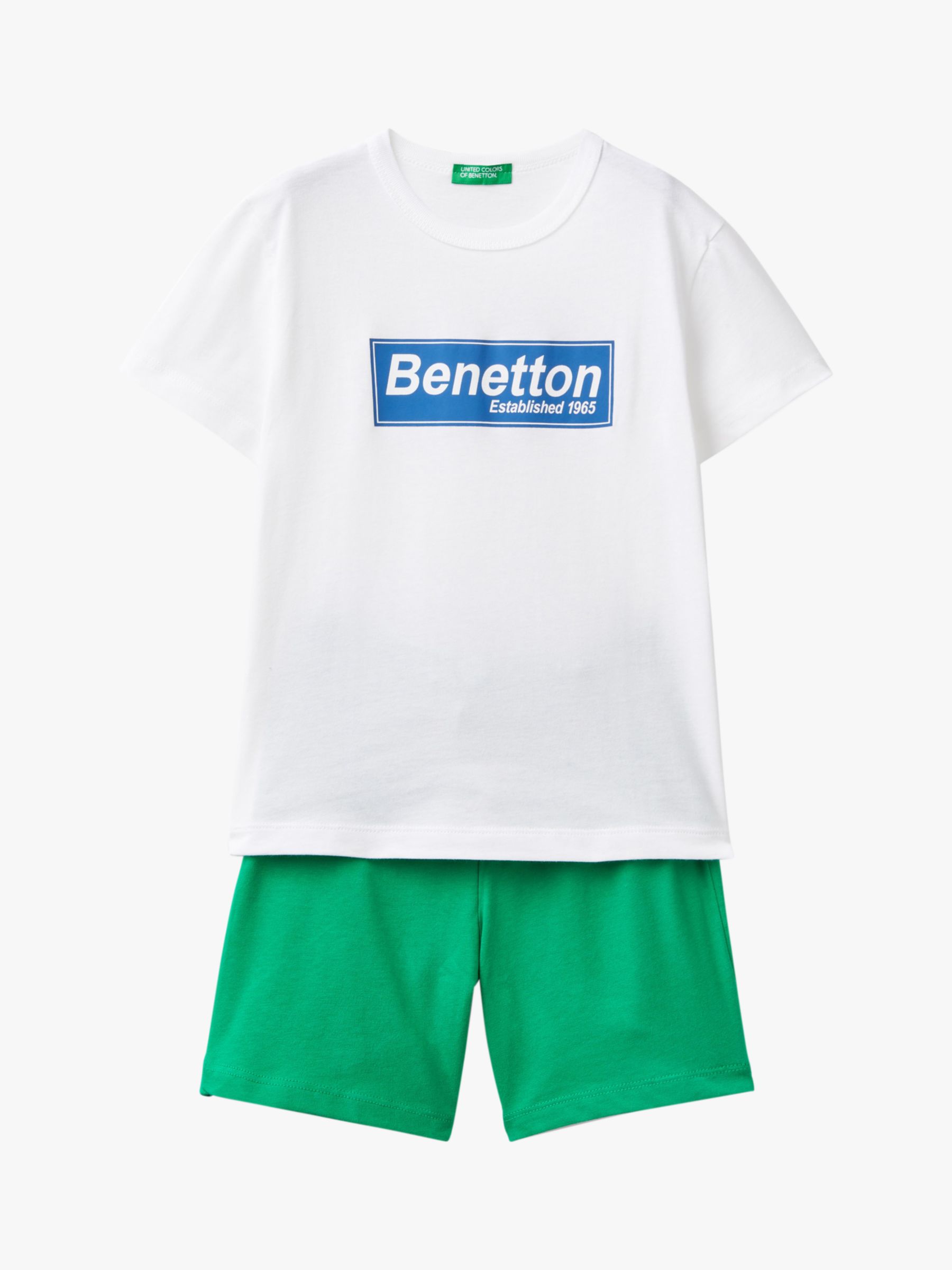 Benetton Kids' T-Shirt & Shorts Set, Optical White/Green, 3-4 years