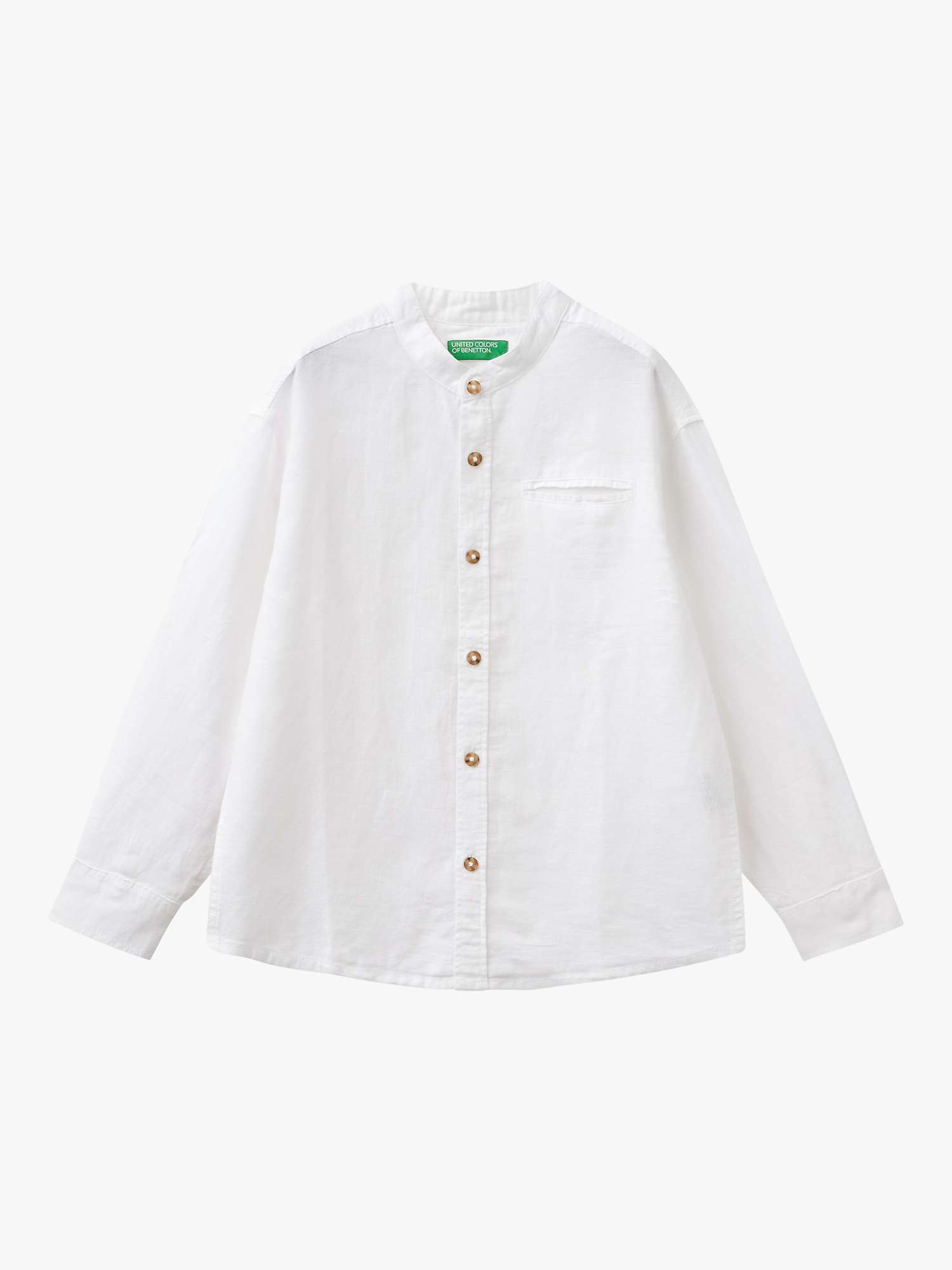 Buy Benetton Kids' Linen Blend Long Sleeve Grandad Collar Shirt Online at johnlewis.com