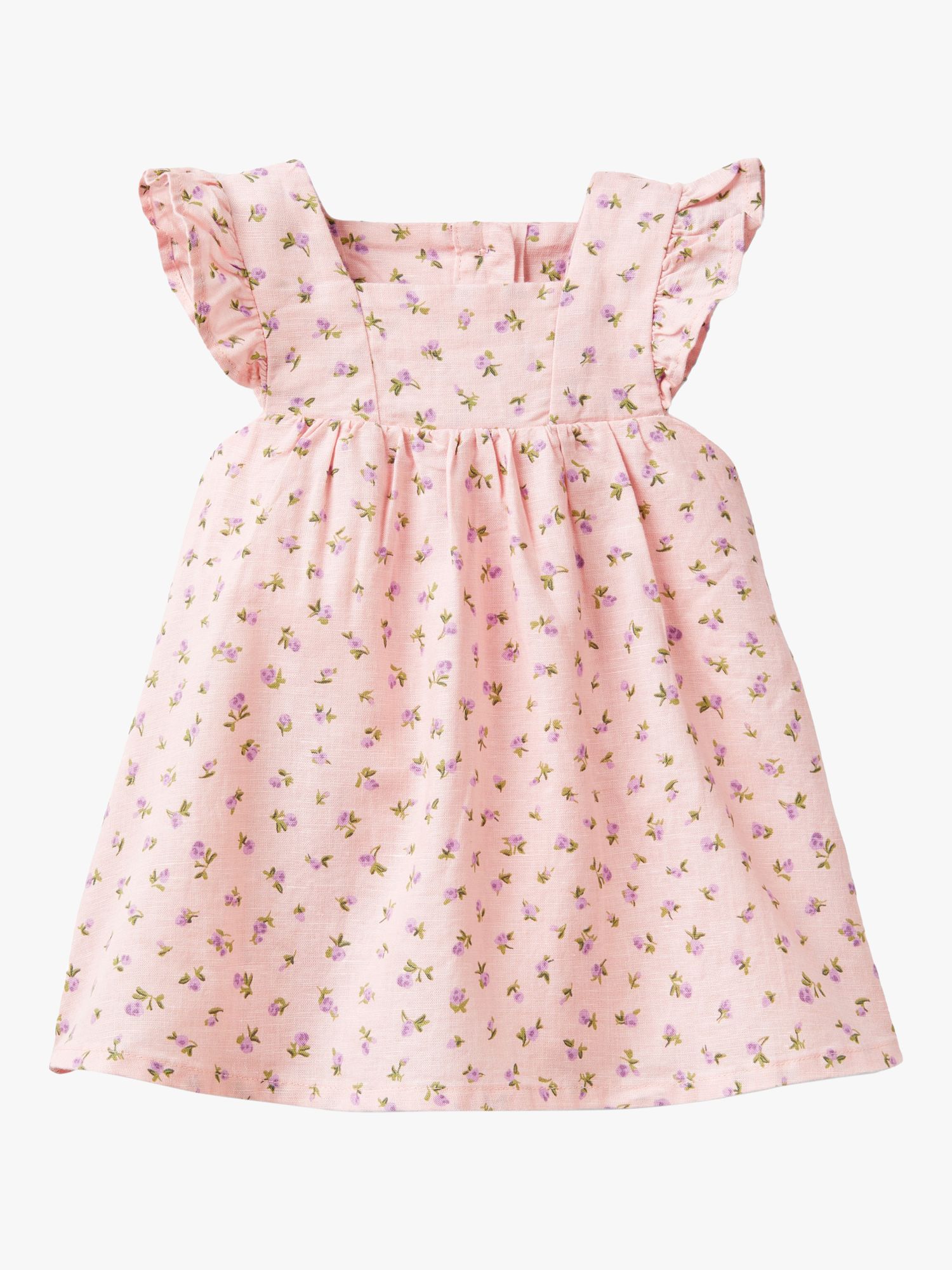 Benetton Baby Floral Print Linen Blend Dress, Pink, 0-3 months