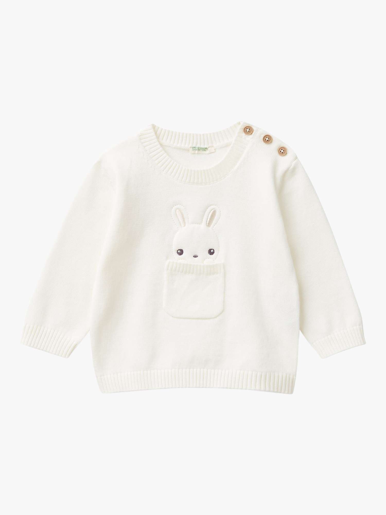 Buy Benetton Baby Cotton Bunny Pocket Detail Jumper, Off White Online at johnlewis.com