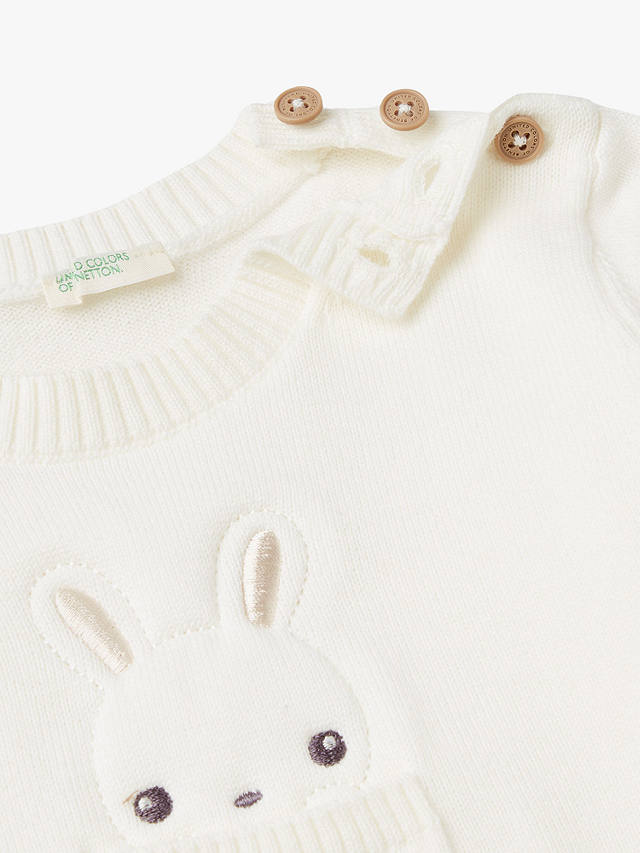 Benetton Baby Cotton Bunny Pocket Detail Jumper, Off White