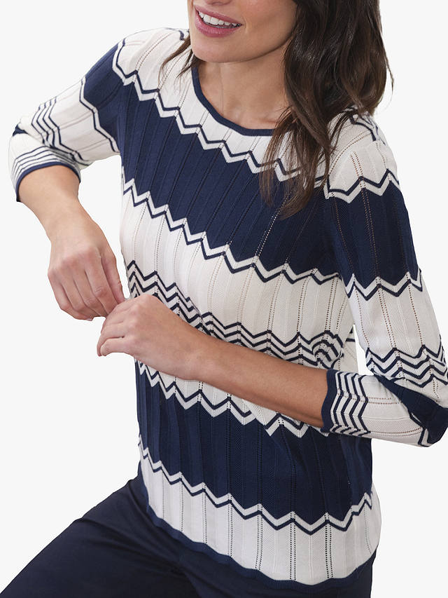 Pure Collection Zig Zag Knit Jumper, Navy/Ivory