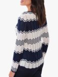 Pure Collection Zig Zag Knit Jumper, Navy/Ivory