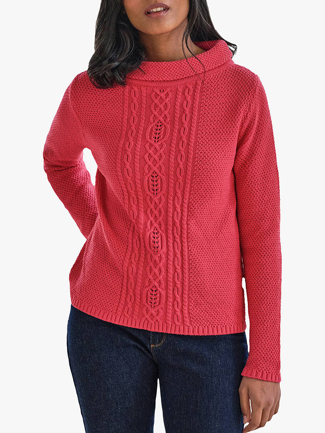 Pure Collection Cable Knit Cotton Jumper, Geranium Red