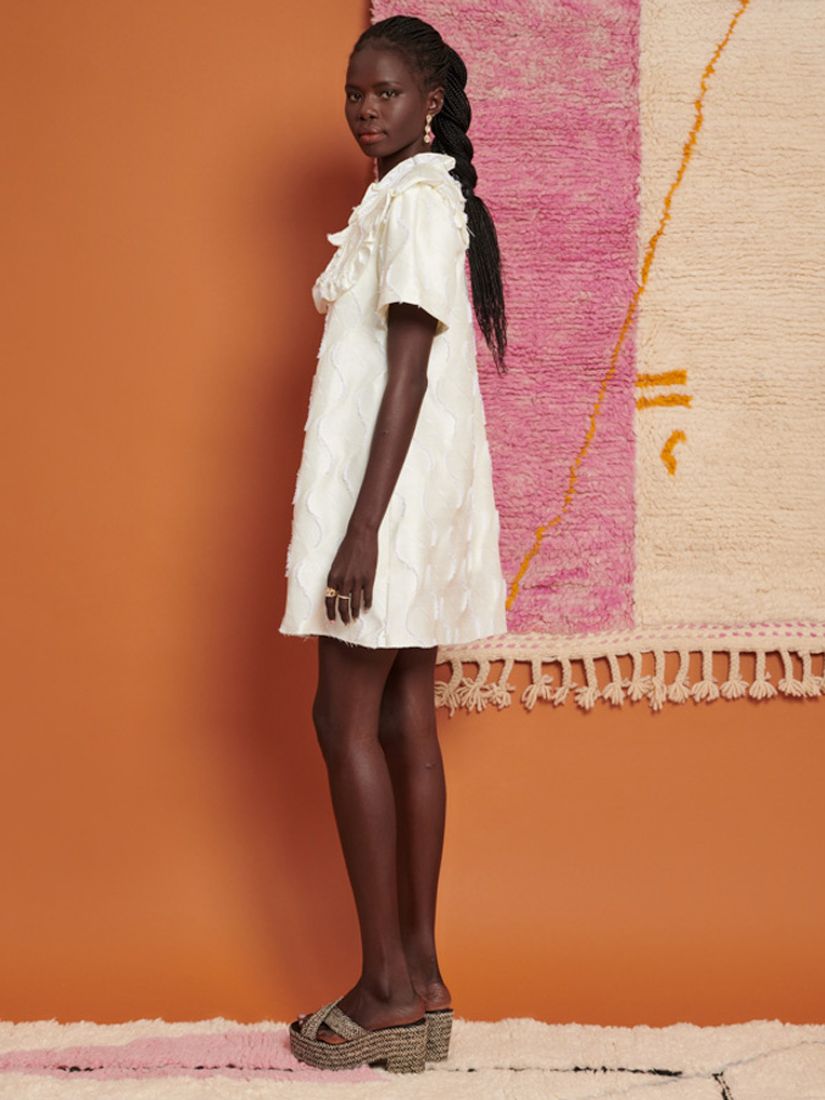 GHOSPELL Barb Textured Mini Dress, Ivory, 6