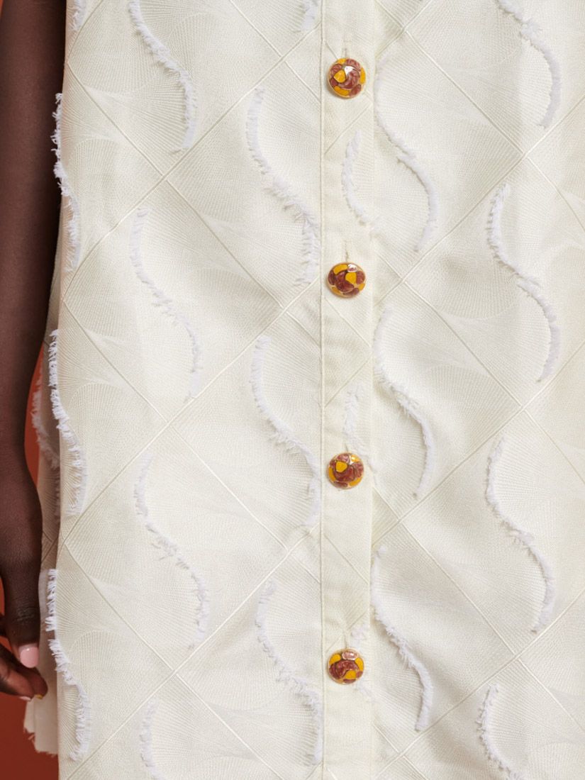 GHOSPELL Barb Textured Mini Dress, Ivory, 6