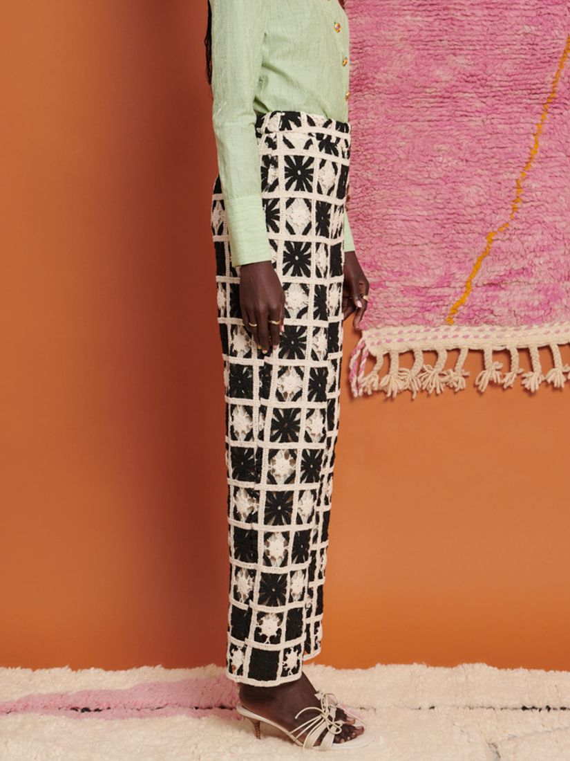 Buy GHOSPELL Carla Crochet Trousers, Black/White Online at johnlewis.com