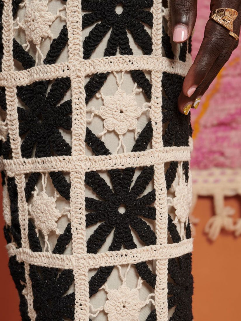 GHOSPELL Carla Crochet Trousers, Black/White, 6