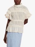 GHOSPELL Yasmin Ruched Linen Blend Top, Ivory