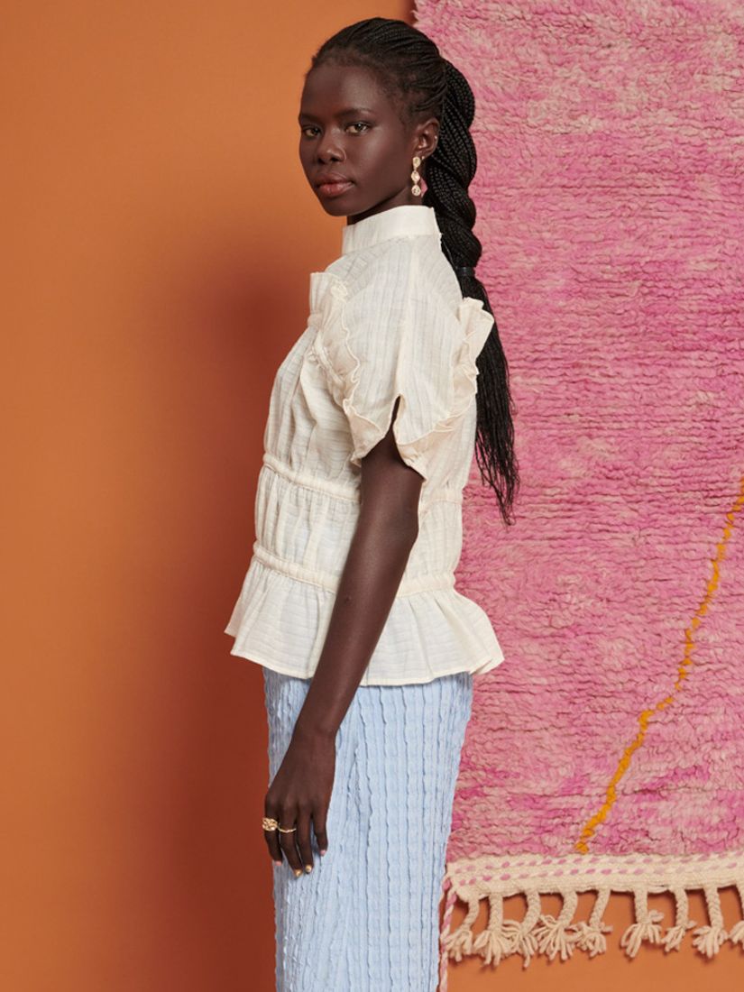 Buy GHOSPELL Yasmin Ruched Linen Blend Top, Ivory Online at johnlewis.com