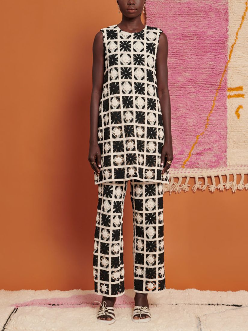 Buy GHOSPELL Carla Crochet Mini Dress, Black/White Online at johnlewis.com