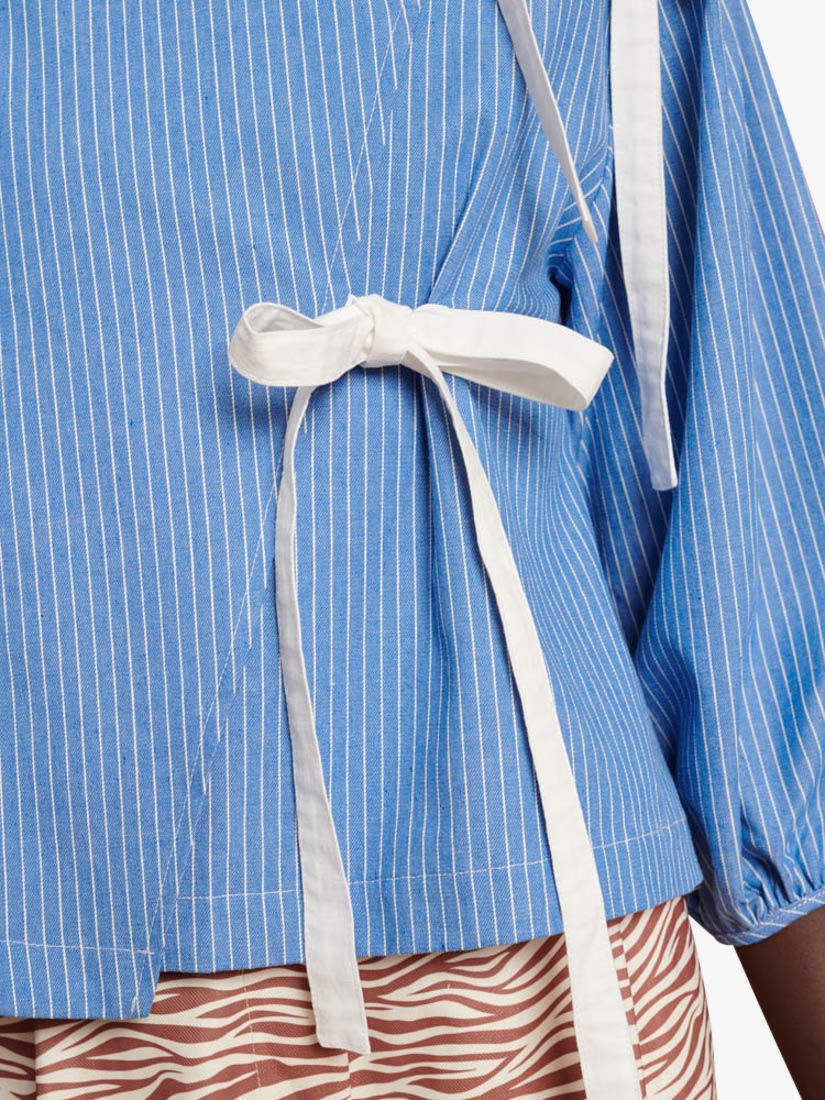 GHOSPELL Ace Stripe Contrast Tie Wrap Top, Blue, 6