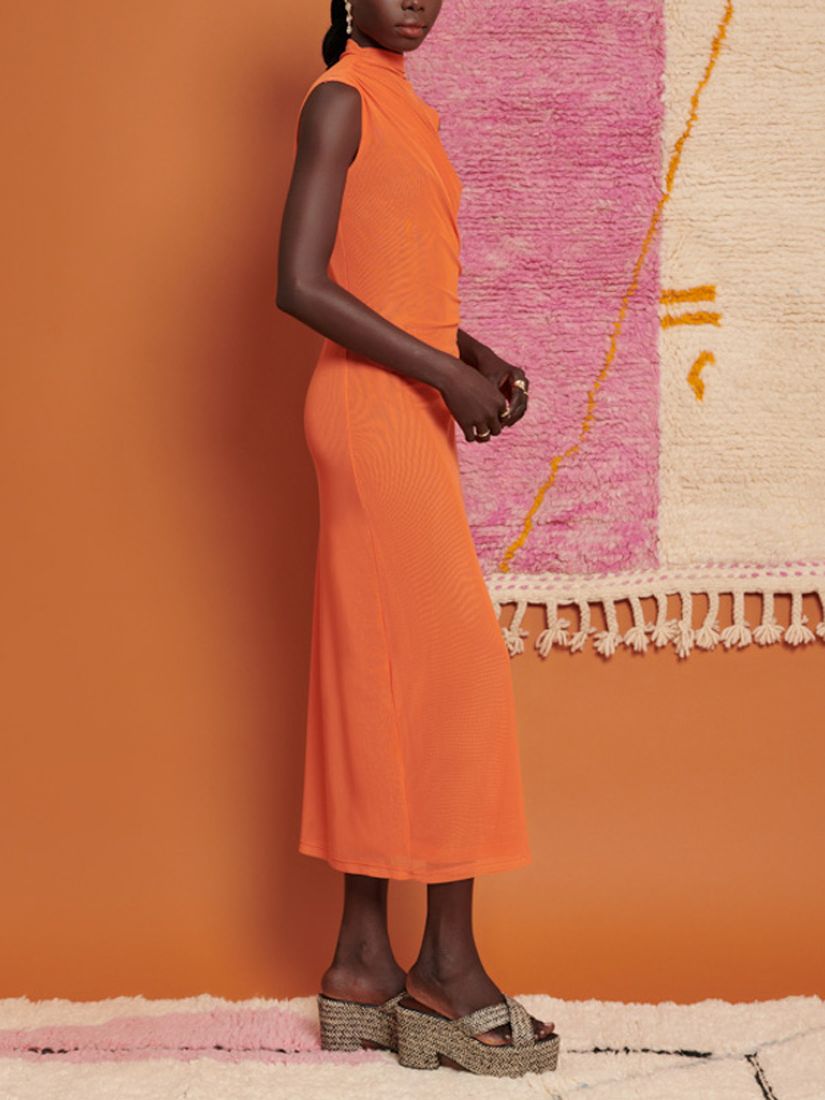 Buy GHOSPELL Devin Ruched Mesh Midi Dress, Orange Online at johnlewis.com