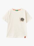 Benetton Kids' Snail Patch Oversized Boxy T-Shirt, Cream, Cream