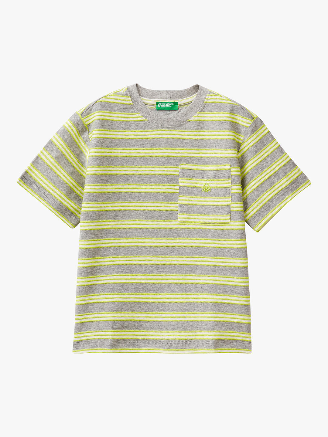 Benetton Kids' Logo Stripe Pocket Detail T-Shirt, Melange/Multi