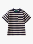Benetton Kids' Logo Stripe Pocket Detail T-Shirt, Navy/Multi