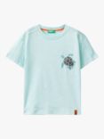 Benetton Kids' Turtle Patch Oversized Boxy T-Shirt, Light Blue Powder, Light Blue Powder