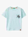 Benetton Kids' Turtle Patch Oversized Boxy T-Shirt, Light Blue Powder