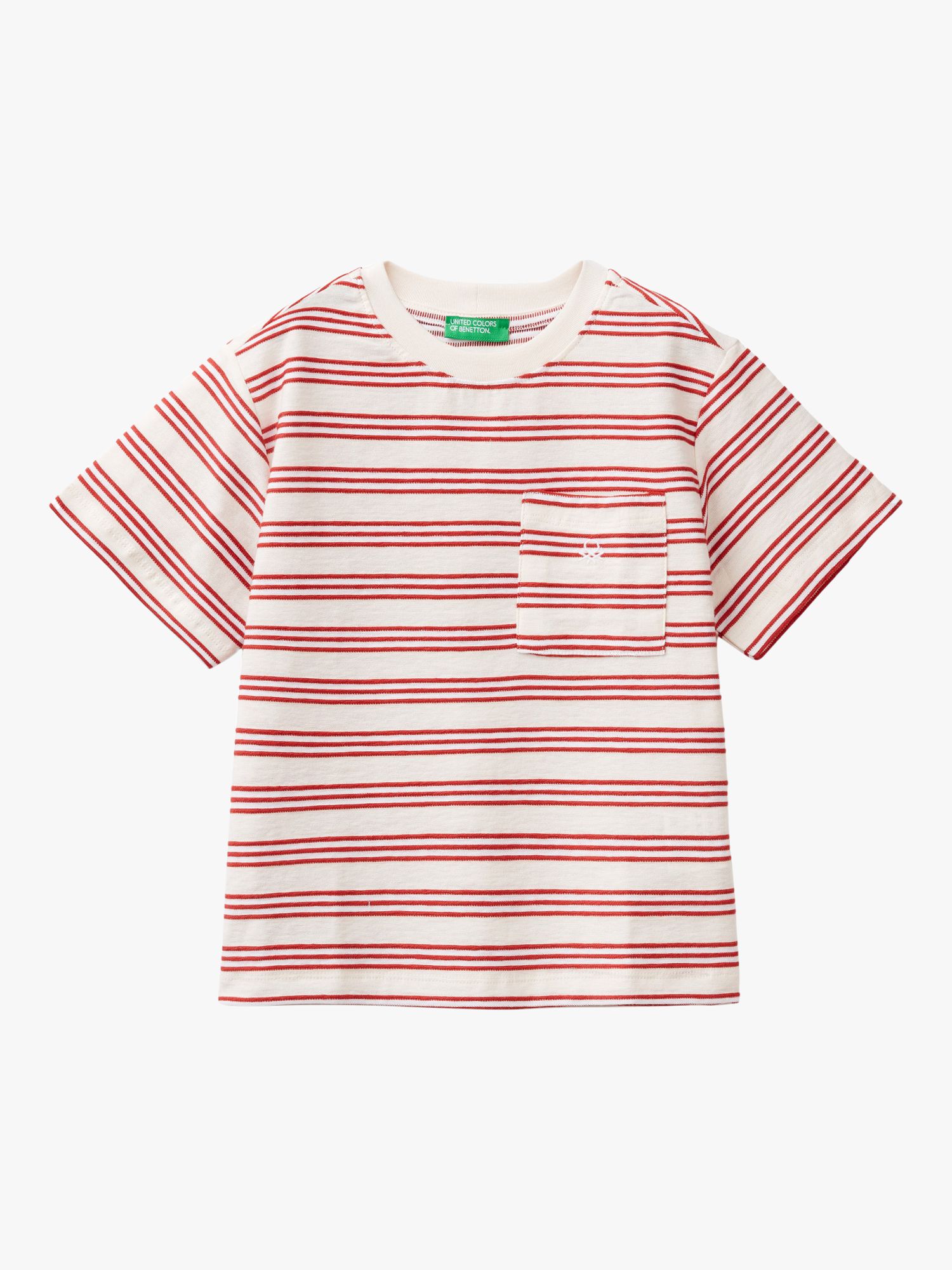 Benetton Kids' Logo Stripe Pocket Detail T-Shirt, Red/Multi, 3-4 years