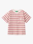 Benetton Kids' Logo Stripe Pocket Detail T-Shirt, Red/Multi