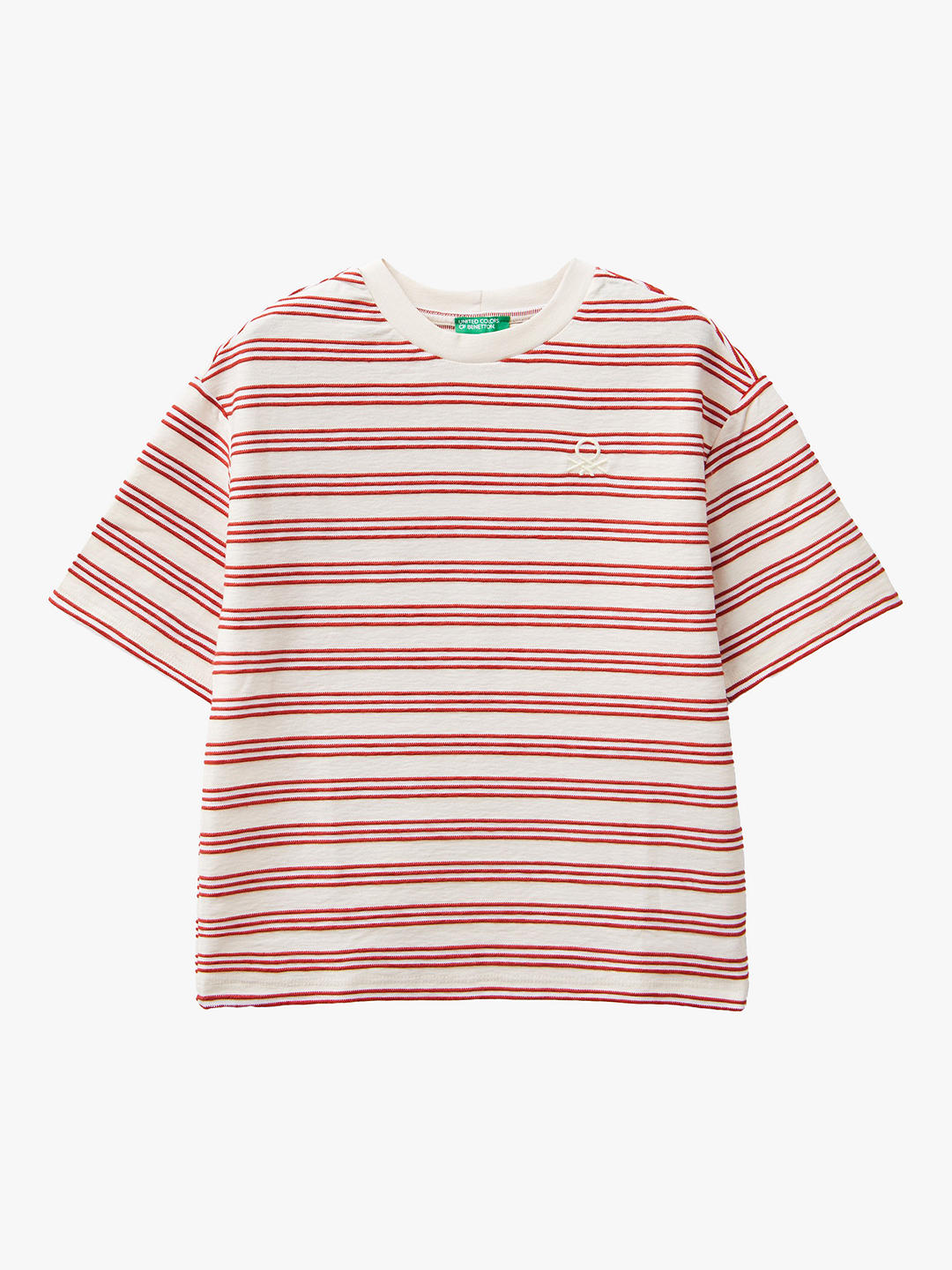 Benetton Kids' Triple Stripe T-Shirt, White Cream