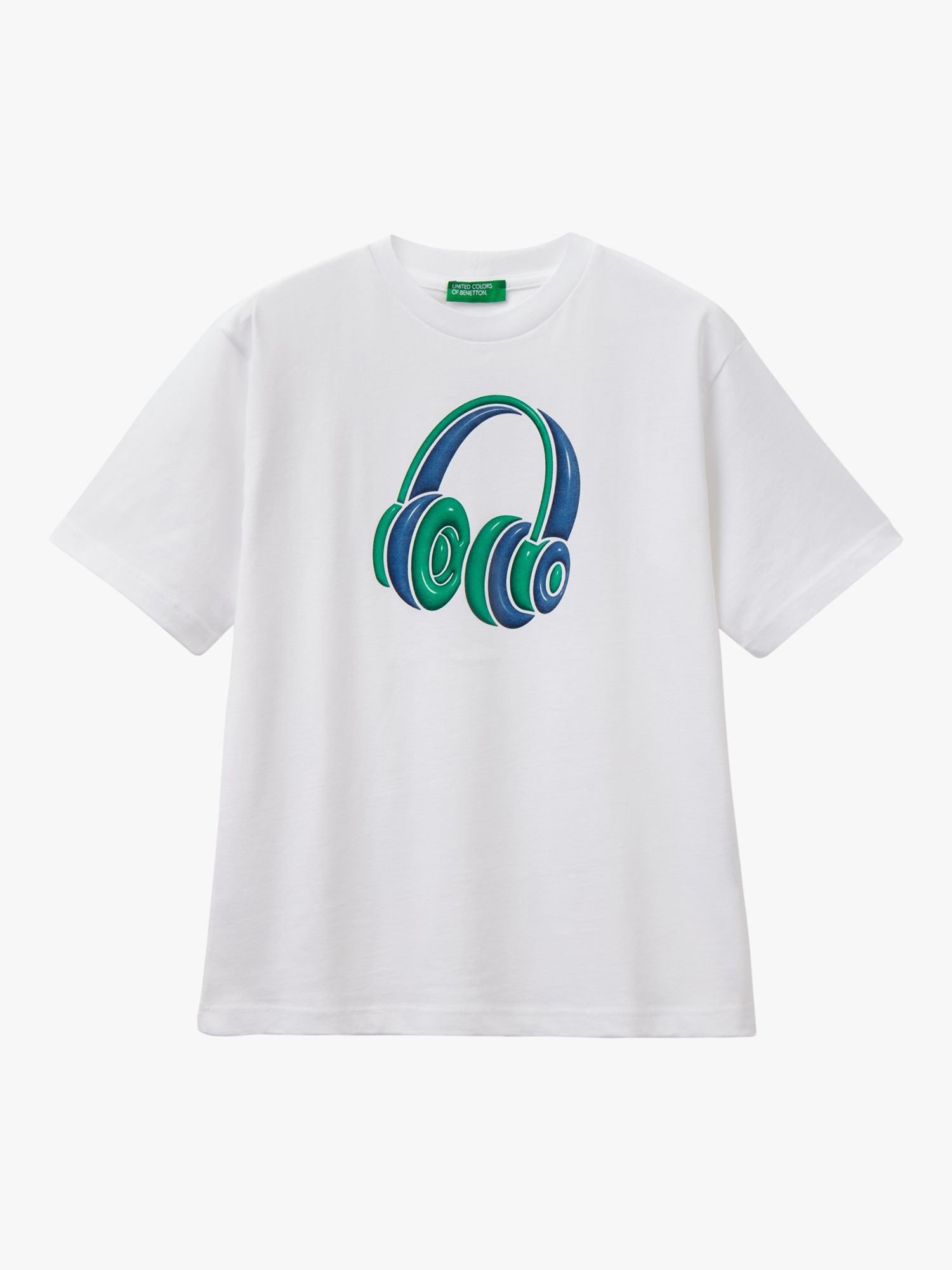 Benetton Kids' 3D Headphones Print T-Shirt, Optical White, 6-7 years